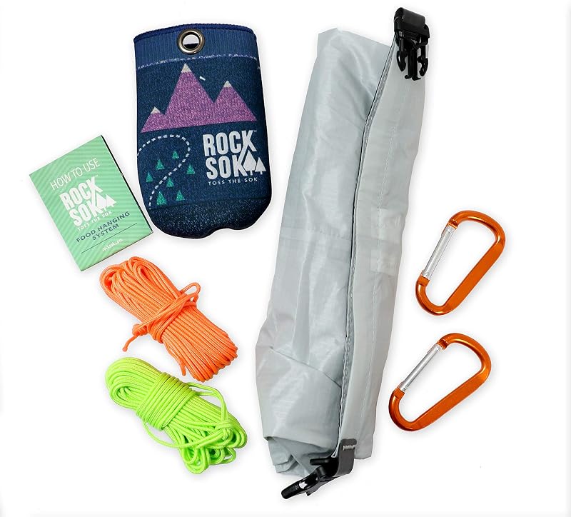 Bear Bag Food Hanging System with RockSok, 2-to-1 Pulley, Carabiners & Ropes