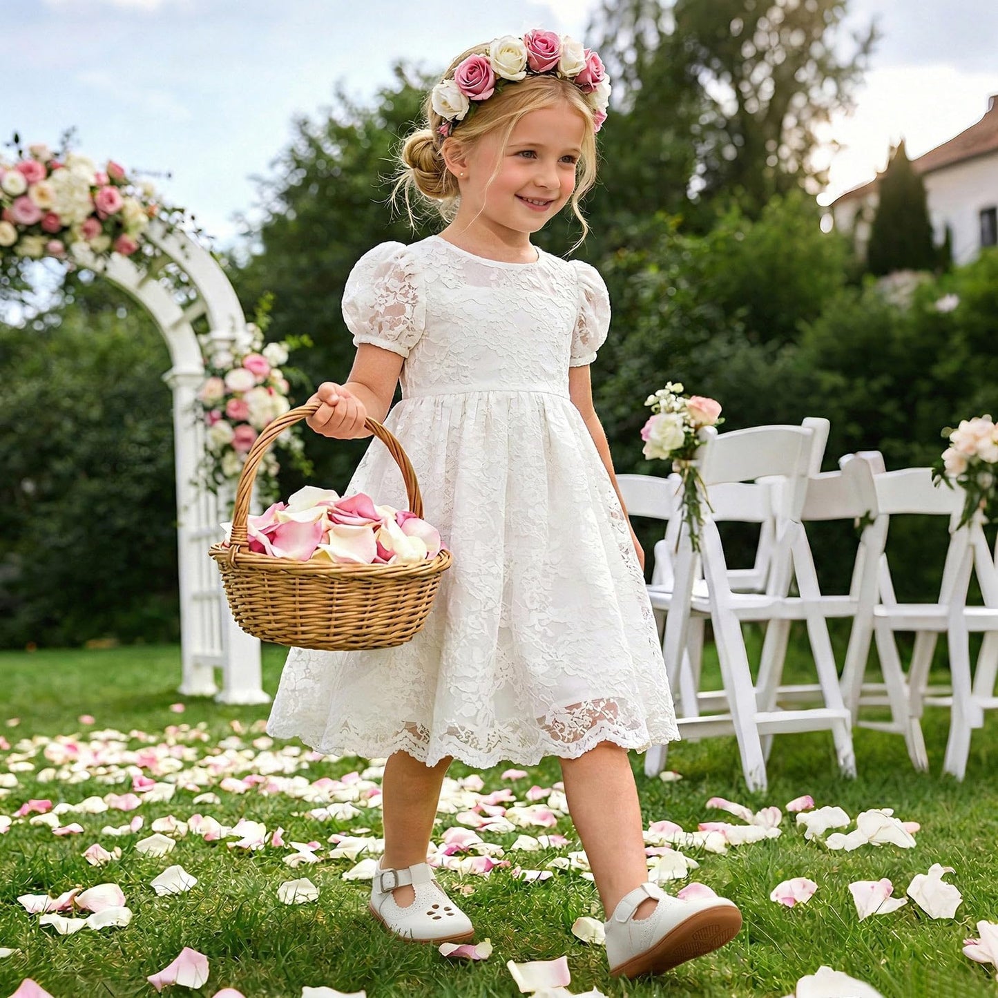 LeIsfIt Mary Jane Dress Shoes for Girls Toddler Girl School Uniform Shoes Wide Ballet Flats for Party Church White Pink 6 Toddler