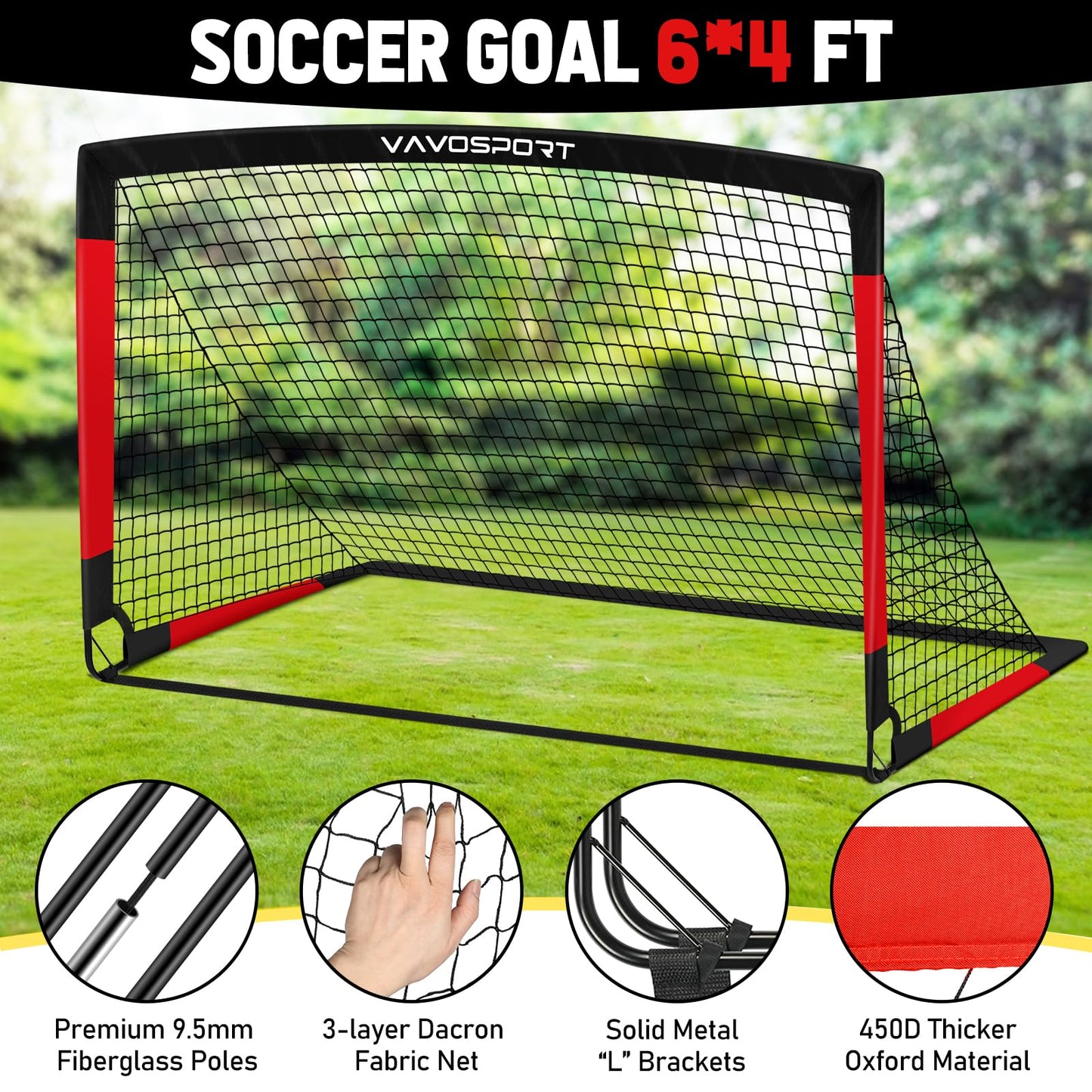 Kids Soccer Goals for Backyard Set, 2 of 6x4 ft Portable Pop Up Soccer Goal Training Equipment, Soccer Net with Soccer Ball, Ladder, Cones, Soccer Set for Youth Toddler Games, Sports