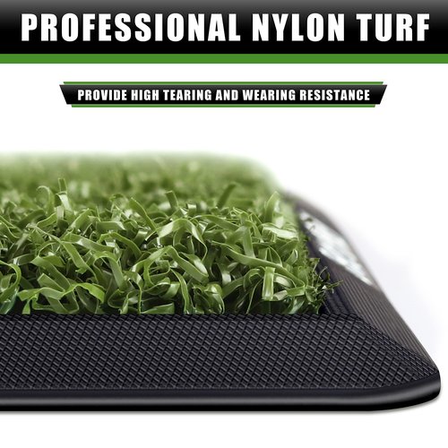 CHAMPKEY Premium Synthetic Turf Golf Hitting Mat | Heavy Duty Rubber Base Golf Practice Mat | Come with 1 Rubber Tee and 9 Plastic Tees (13" x 17", PRO Version)