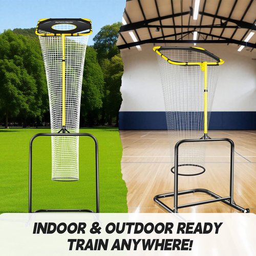 Volleyball Setter Training Net, Volleyball Training Equipment with 5 Adjustable Heights (4.6-10 FT), Serve Trainer Equipment with 7 Angles for Serving, Spiking & Setting Drills