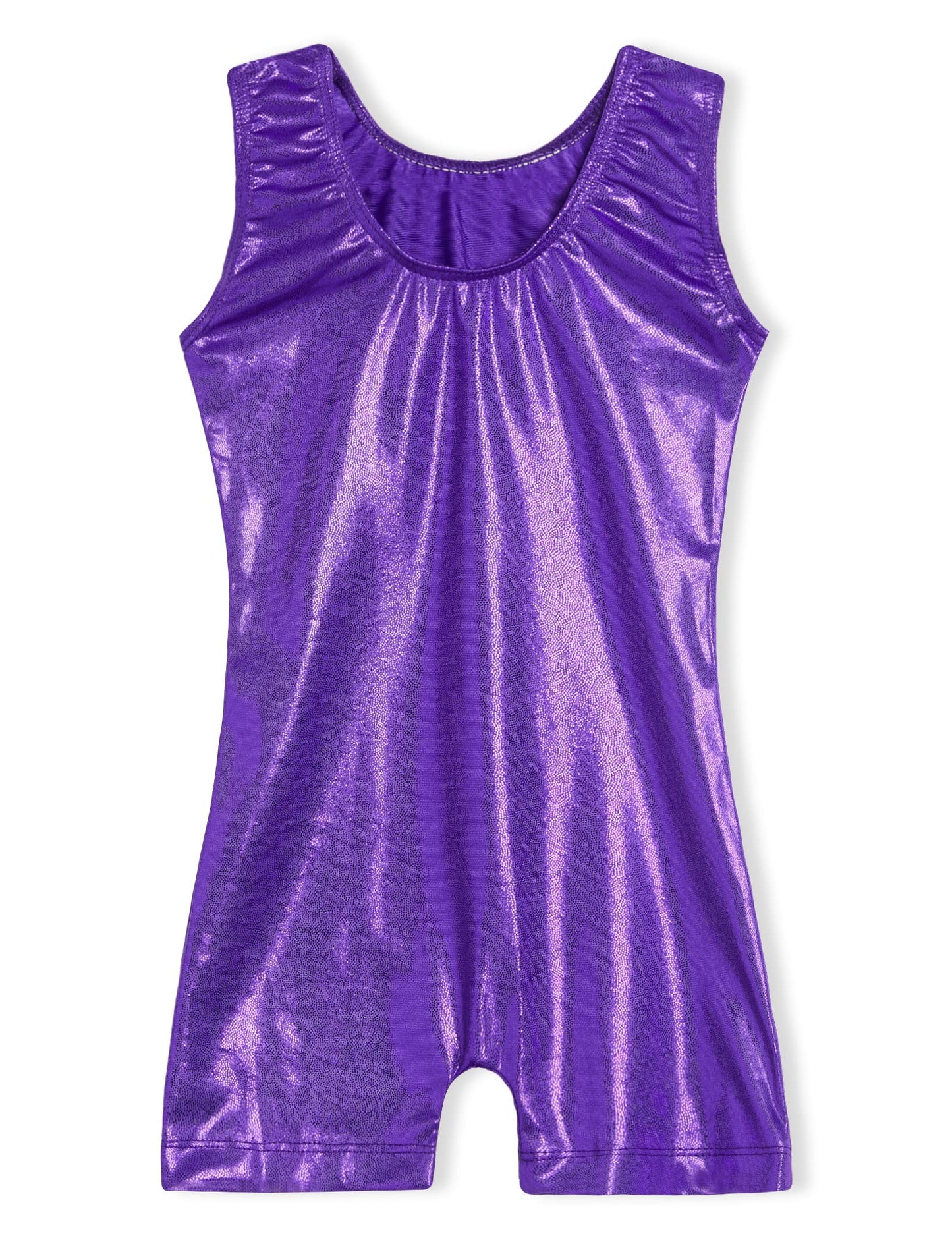 Domusgo Girls Leotards for Gymnasitics Size 5-6 Years Old Sparkly Purple Sleeveless Practice Biketard