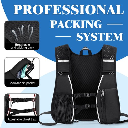 MIAOJIA Hydration Backpack with 2L Water Bladder Bag, Lightweight and Breathable Running Vest for Men, Adjustable Chest Straps Water Pack for Cycling Hiking Climbing Outdoor Rave for Women(Black)