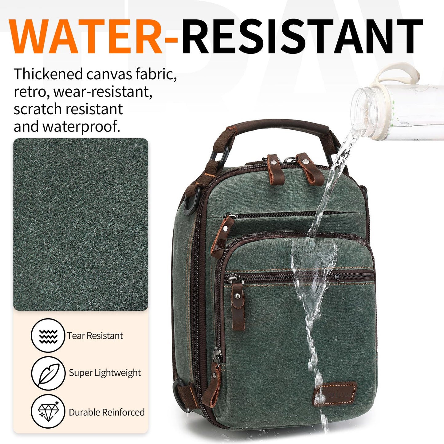 Nerlion Sling Bag for Men Waxed Canvas Crossbody Bag Chest Bag Shoulder Bag Casual Daypack for Travel (Green)