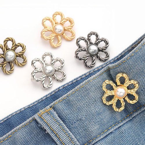 Femeng 8 Sets Pant Waist Tightener, Flower Adjustable Waist Tightener for Pants Women with Sewing Kit, Detachable Decorative Pants Clips for Waist, Jean Buttons Pins for Loose Jeans, Pants, Skirts