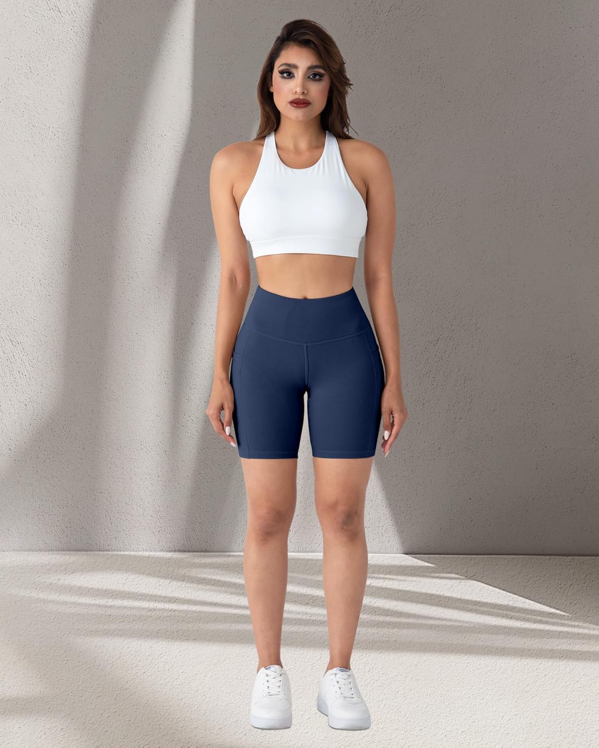 2 Packs Biker Shorts with Pockets for Women, Tummy Control High Waist Spandex Shorts 8" (2BlackDGrayLGray, XL)