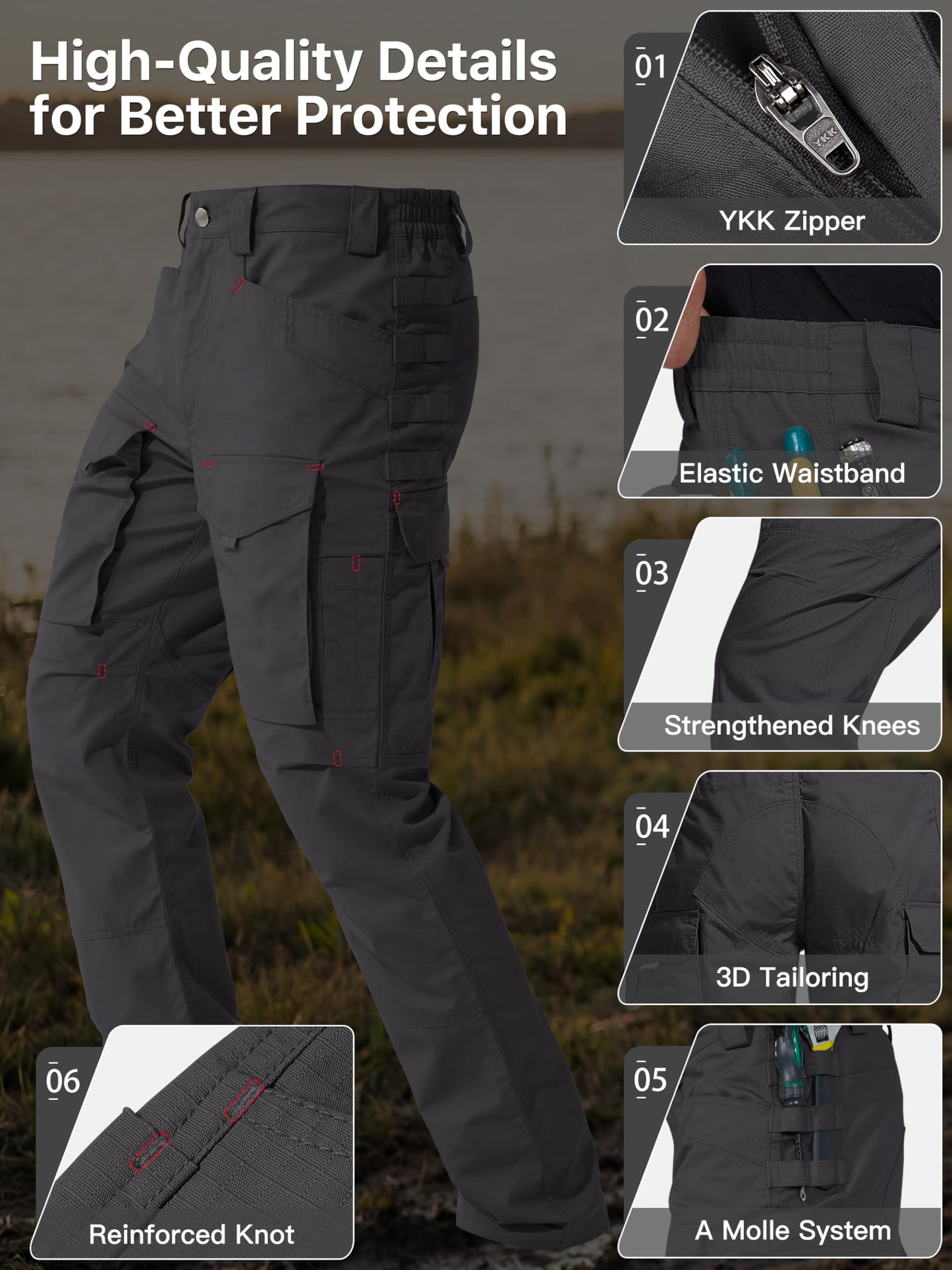 FREE SOLDIER Men's Cargo Pants,Tactical Pants for Men Stretch,Durable Ripstop EDC Work Pants for Hiking (Black 34Wx30L)