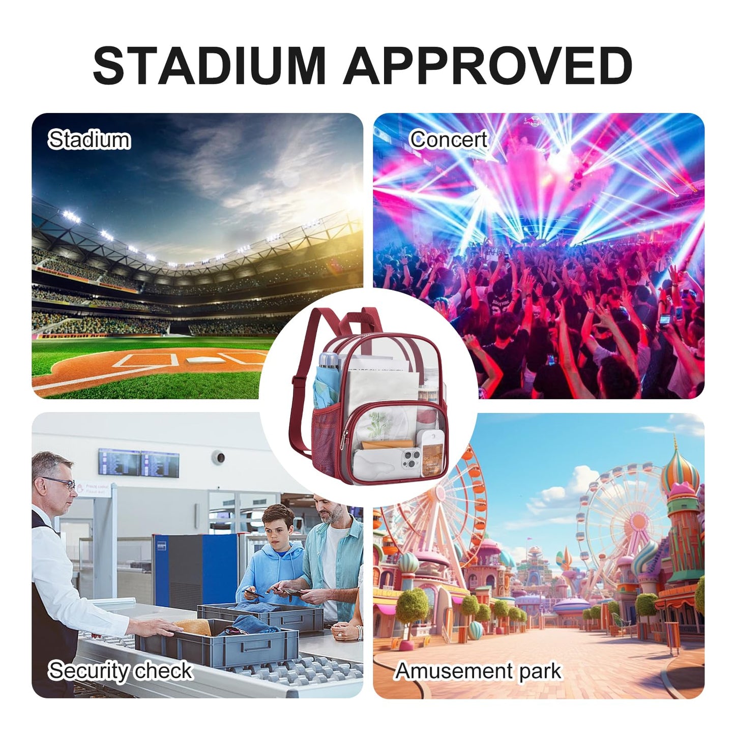 USPECLARE Clear Backpack for Stadium Events Small Clear Backpack 11.5x9.5x6 for Concert Sport Events Work Travel
