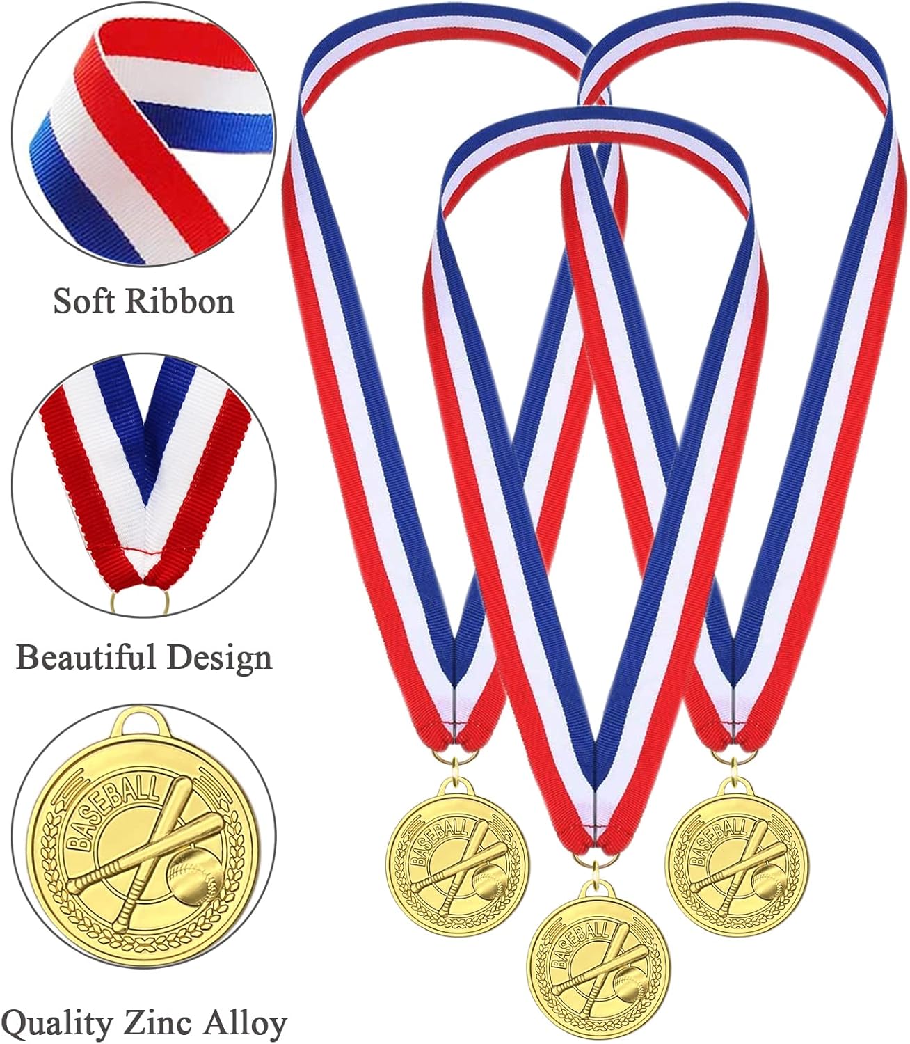 12 Pieces Gold Medals for Awards - Winner Medal Metal with Neck Ribbon Prizes for Kids, Adults, Sports Day, Spelling Bees, Competitions, Party, 2 Inches