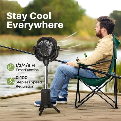 MAGTHIC Portable Camping Fan, 20000mAh Rechargeable Fan with Lights, Battery Powered, with Remote &Hook, Height Adjustable, 360° Oscillation, for Outdoor, Tent, Travel, Fishing