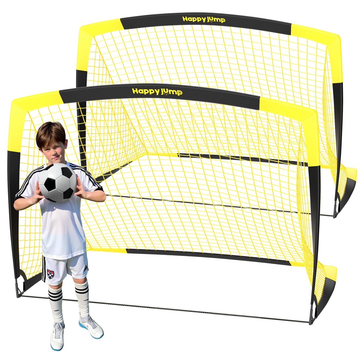Happy Jump 7x5 FT & 5x3.6 FT Portable Soccer Goal for Youth Players Ages 6–14, Large-Frame Design Built for Long-Term Development, Easy Setup for Backyard, Park or School Training