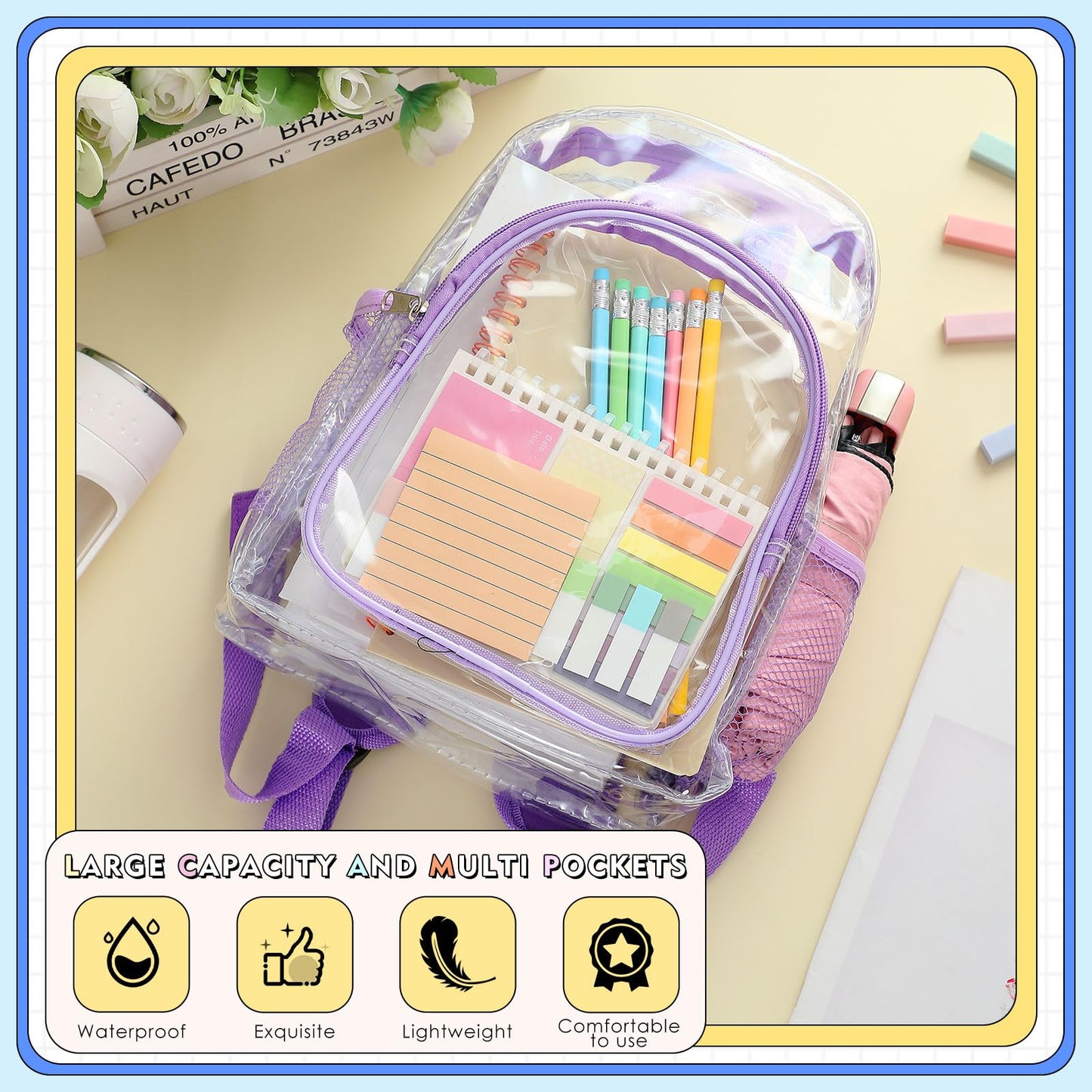 Aliceset 30 Pcs Clear Backpack Bulk Heavy Duty Clear Bookbag Transparent Waterproof Color Back Packs Donation Sports Stadium (12 Inch)