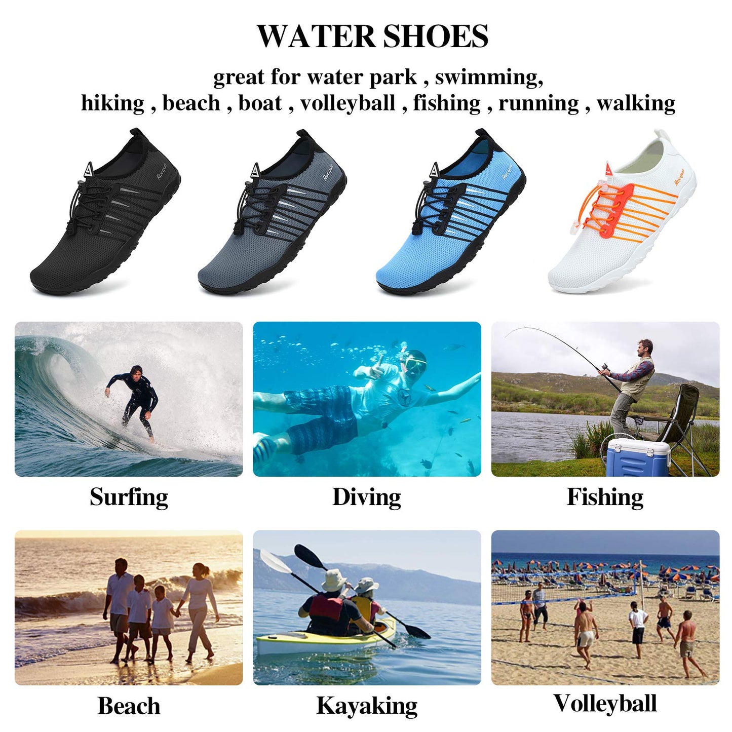 Racqua Pool Shoes Quick Dry Barefoot Water Aqua Sport Beach Swim Surf Diving for Men Women Black 9 Women/8 Men