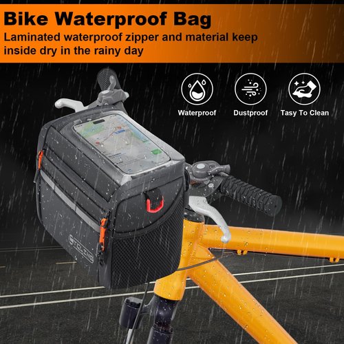 CABALAY Insulated Bike Handlebar Bag, 4L Capacity Storage Pouch with 7.5" Bike Phone Bag Holder Sensitive Touch Screen Frame Tube Bicycle Bag with Shoulder Strap for Outdoor Trip