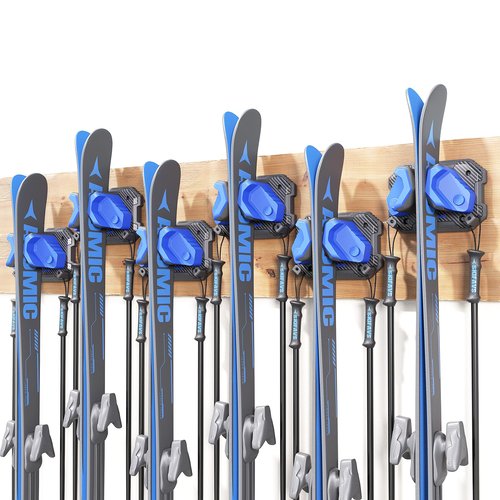 Ski & Snowboard Wall Rack for Garage Wall Fits Any Ski/board, Ski Wall Mount Holders Damage-Free Storage Rack, Garage Organization Space-Saving Winter Gear Organizer, Blue, 6 Pack