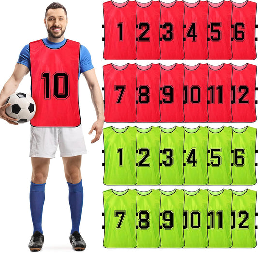24Pcs Scrimmage Training Vest, Soccer Team Practice Vest Team Vest with Numbers, Team Sports Practice Pennys Basketball Football Jerseys with Belt for Men Adult Youth