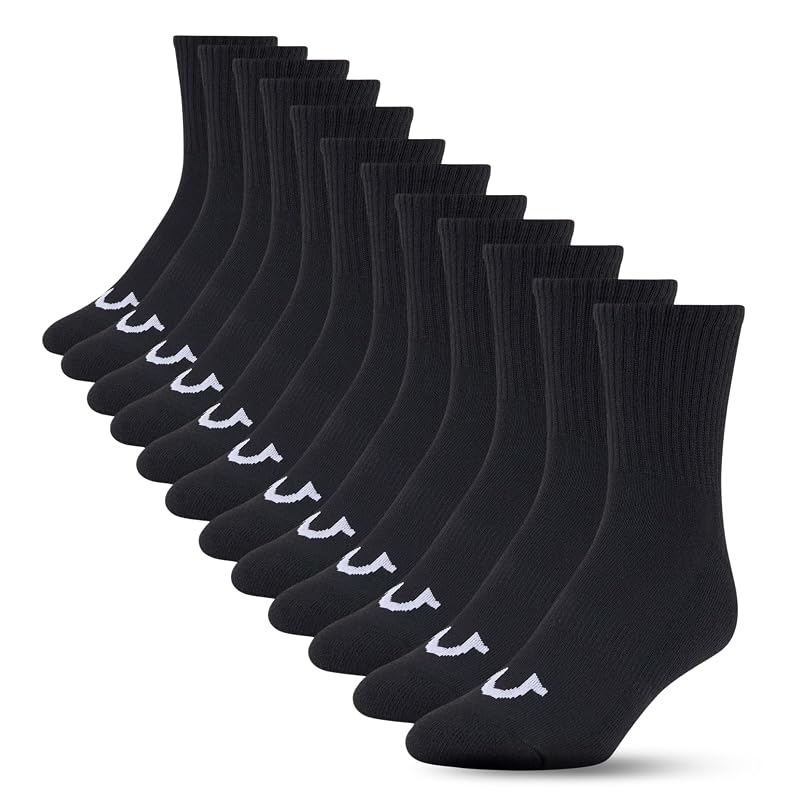 True Religion Men’s Mid Crew Socks – 12 Pack, Black