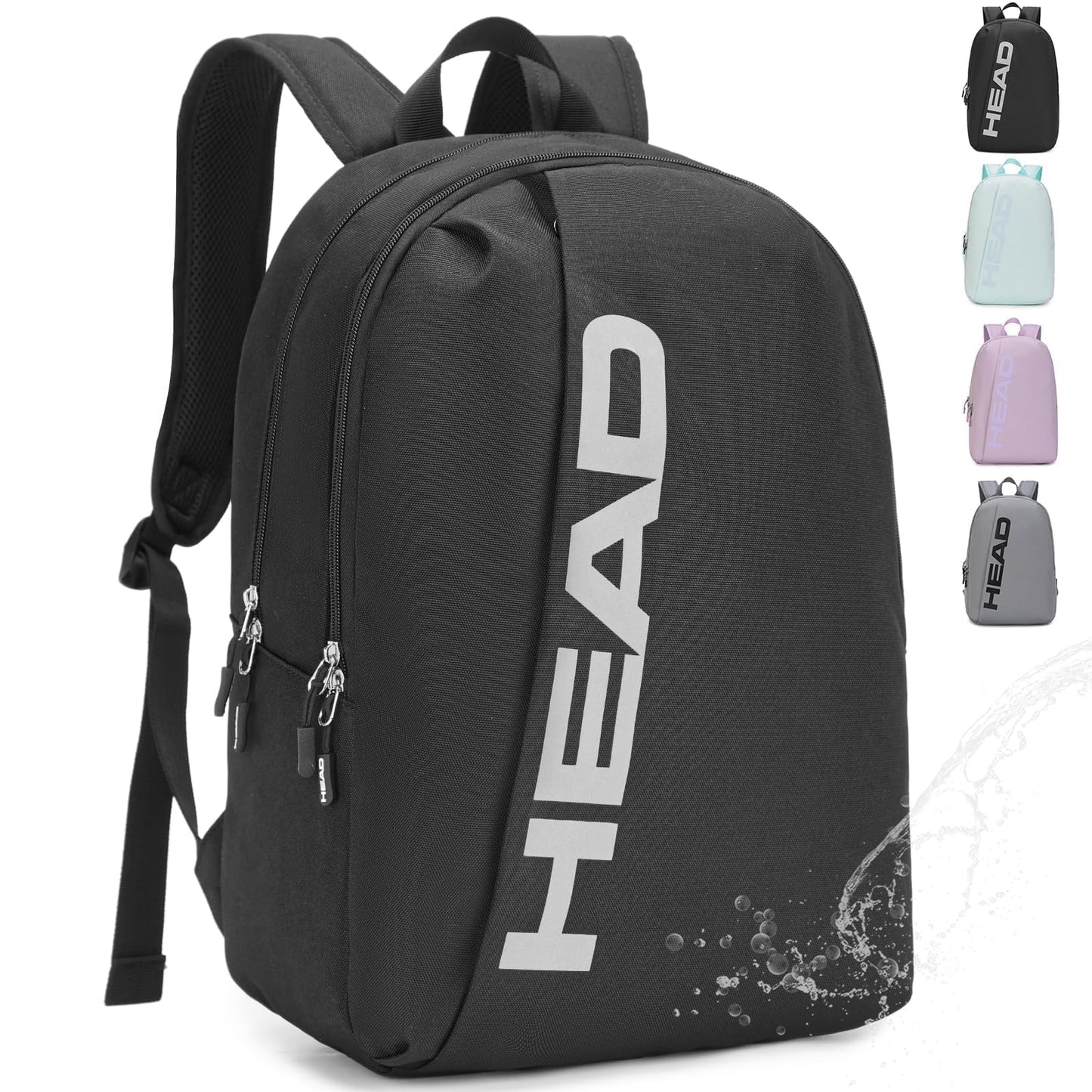 HEAD Waterproof Sports Gym Backpack for Women & Men, Large Casual Daypack Travel Backpacks for College/Weekender Overnight/Work/Fitness, 15.6 inch Laptop Backpack Lightweight Computer Bag Notebook Bag