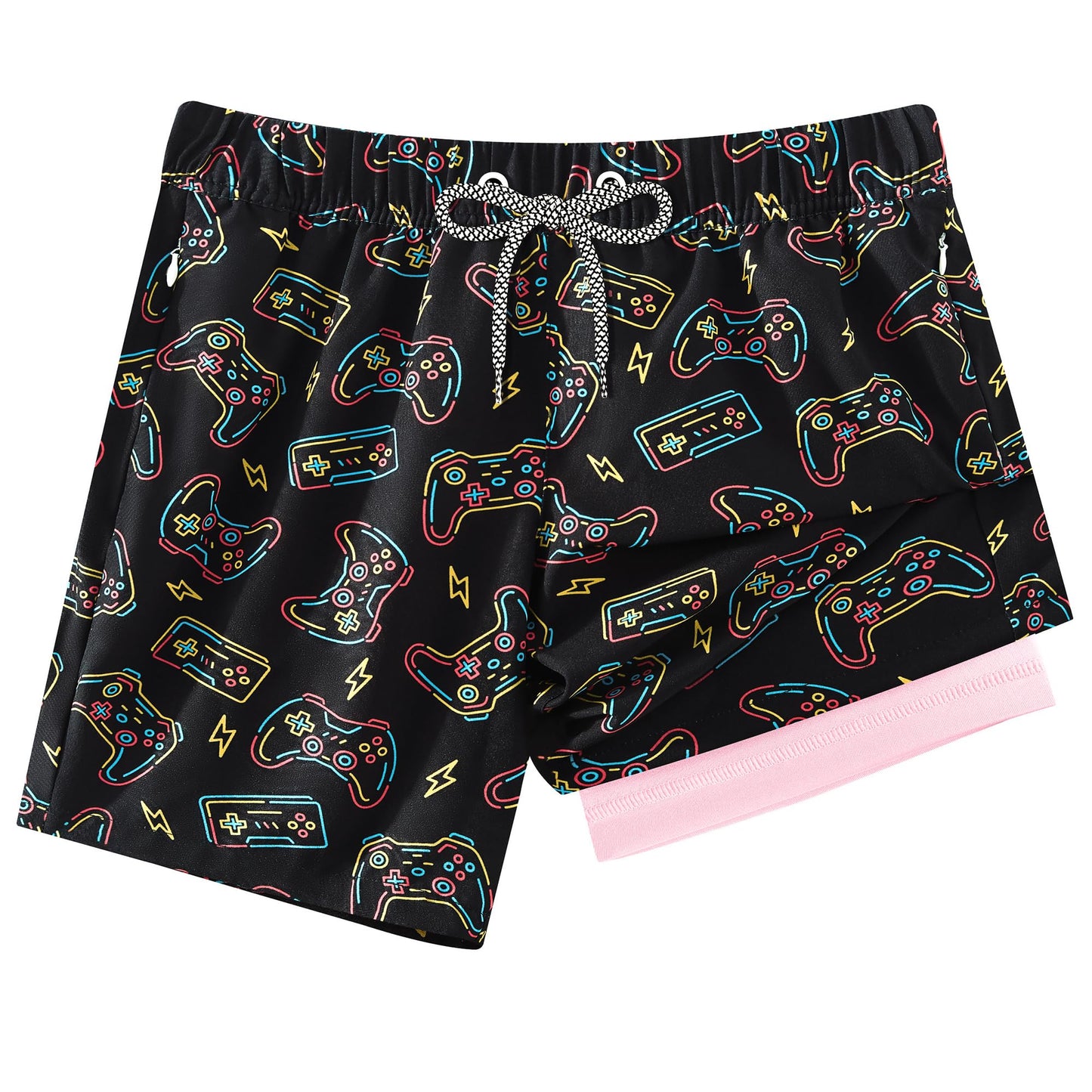 APTRO 2 in 1 Boy's Swim Trunks Quick Dry Kids Bathing Suits Zipper Pockets Board Shorts G07-Game 5-6