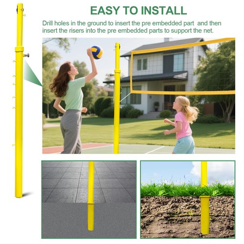 Volleyball Pole,Badminton Net Pole with Adjustable Height,Ground Inserted Steel Volleyball Pole Set with Embedded Part,for Indoor Gym or Outdoor Park School Use