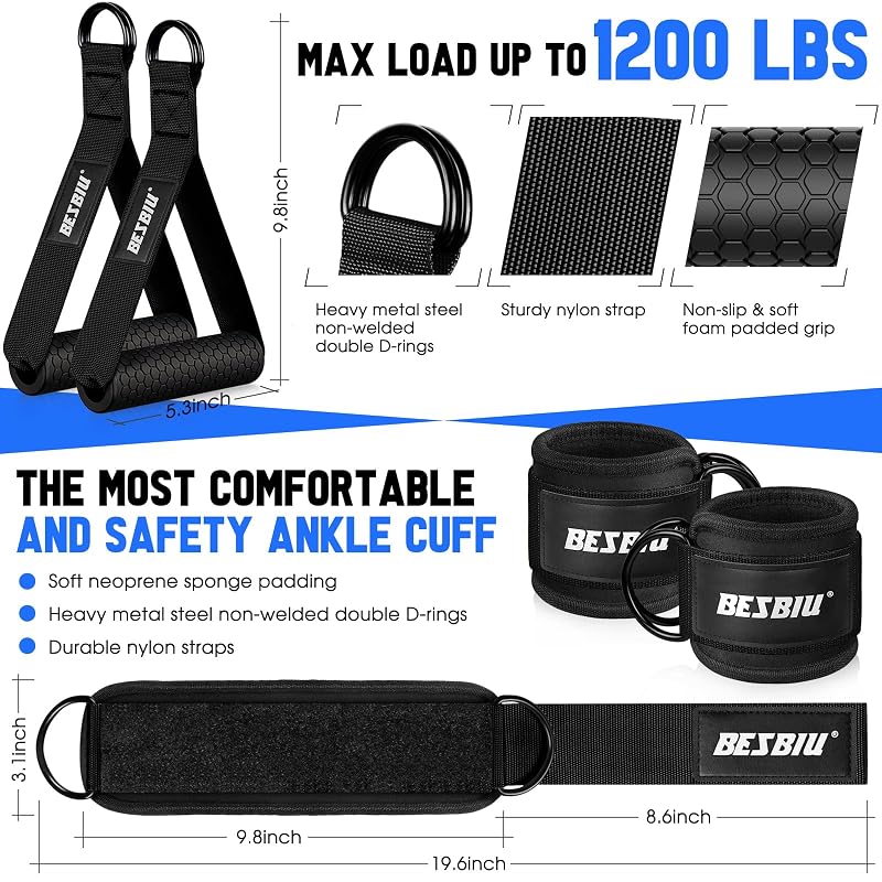 Heavy Duty Resistance Bands Set 300LBS with Handles, Door Anchor, Ankle Straps - Black 300LBS