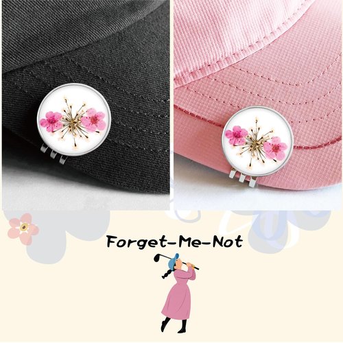 E TRUEE Golf Ball Marker hat Clip with Ball Marker, Handmade Pressed Flower Golf Marker, Golf Gifts, Golf Accessories for Women