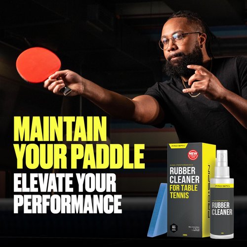 PRO SPIN Table Tennis Rubber Cleaning Kit - Ping Pong Paddle Cleaner | 200ml Rubber Cleaner & Sponge Included | Eliminate Dirt & Dust | Optimal Spin & Control | Preserve Rubber & Restore Tackiness