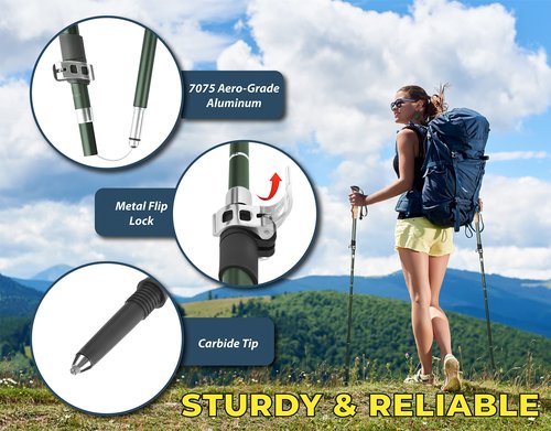 TREKOLOGY TREKZ SE 2pc Collapsible Hiking Stick - Lightweight, Foldable Retractable Trekking Poles for Men, Women & Seniors with Adjustable Height - Nordic Walking Stick for Backpacking,Camping
