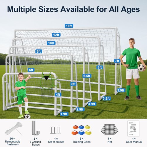 MOPHOTO 12x6 FT Steel Soccer Goal for Backyard, Weatherproof Soccer Net with 6 Training Cones, for Teens & Adults Team Practice, Basic