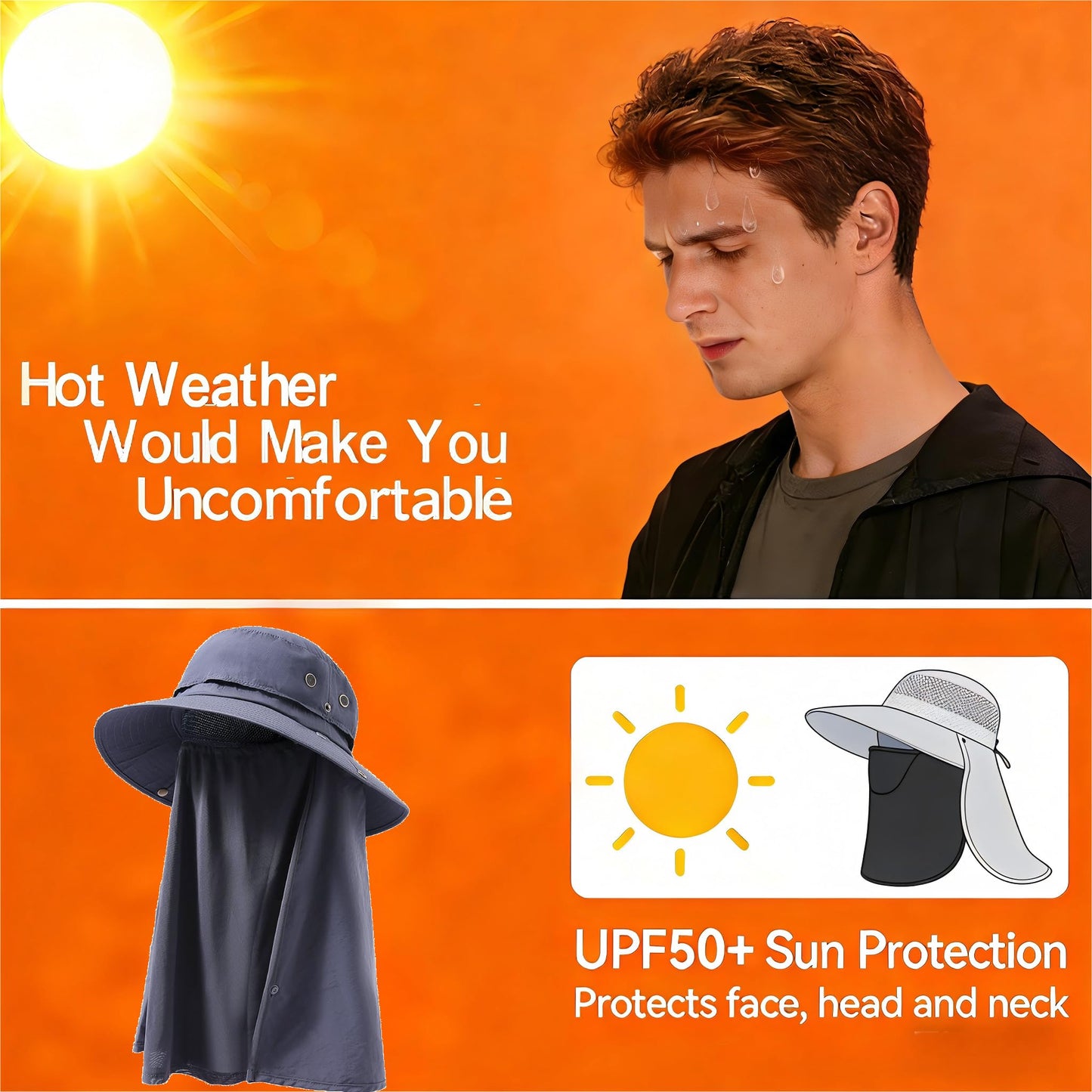 PLCWSCFV Sun Bucket Boonie Hats for Men Waterproof Wide Brim Detachable Neck Flap Face Cover UPF 50+ Packable UV Protection Breathable Fishing Hiking Beach Garden Hat Light Gray Medium Large