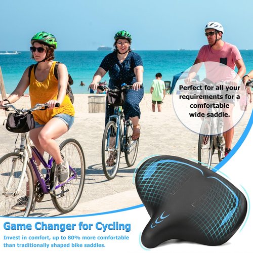 CDYWD Oversized Bike Seat for Men & Women Comfort, Extra Wide Bicycle Seat Cushion, Comfortable Wing Padded, Large Replacement Bike Saddle for Peloton Bike, Stationary Exercise Bike, City Bike, Ebike