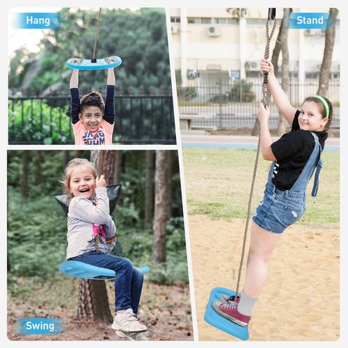 RedSwing Tree Swing for Kids, 3-in-1 Longboard Climbing Rope Swing, Adjustable Disc Seat and Tangle-Free Rope for Indoor or Outdoor Playground Playset, Up to 600 lbs, Blue