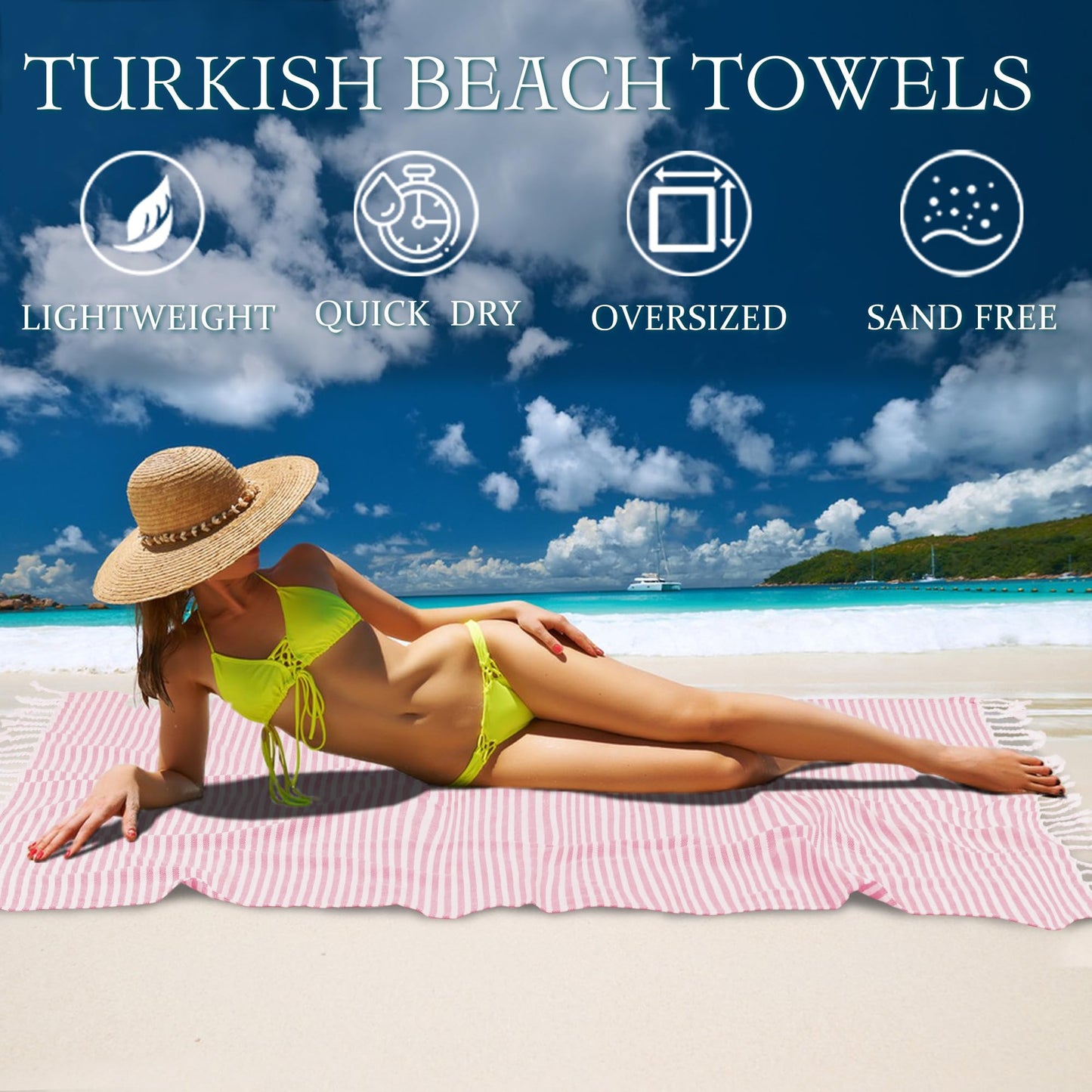 Tehoao Turkish Striped Beach Towels Bulk Oversized 39"x71" Large Bath and Pool Set Quick Dry Lightweight Travel Towel for Adult,100% Cotton TEBT-18-1pink