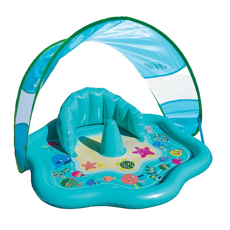 SwimSchool 28" Infant Pool Float with Canopy & Seat – Blue Splash Mat