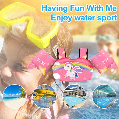 Chriffer Kids Swim Vest Life Jacket for 30-55 Pounds Boys and Girls, Toddler Floaties with Shoulder Harness Arm Wings for 2,3,4,5,6,7 Years Old Baby