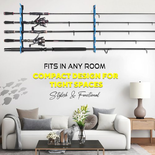 PLUSINNO H5P Fishing Rod/Pole Holders for Garage, Wall or Ceiling Mounted Fishing Rod Holder with Soft Protective Pad, Fishing Rod Storage Organizer Holds up to 5/10/20 Rod or Combos or Nets