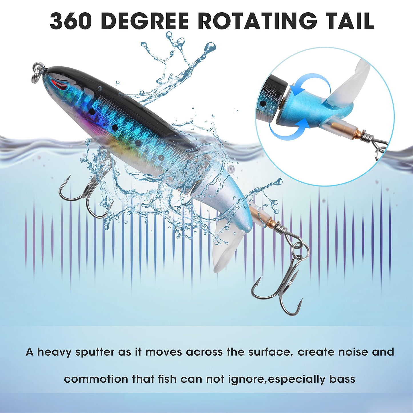 Bass Fishing Lures Set,Plopping Minnow Lure with Floating Rotating Tail Freshwater Artificial Hard Baits Swimbait Slow Sinking Lures for Trout Pike Walleye