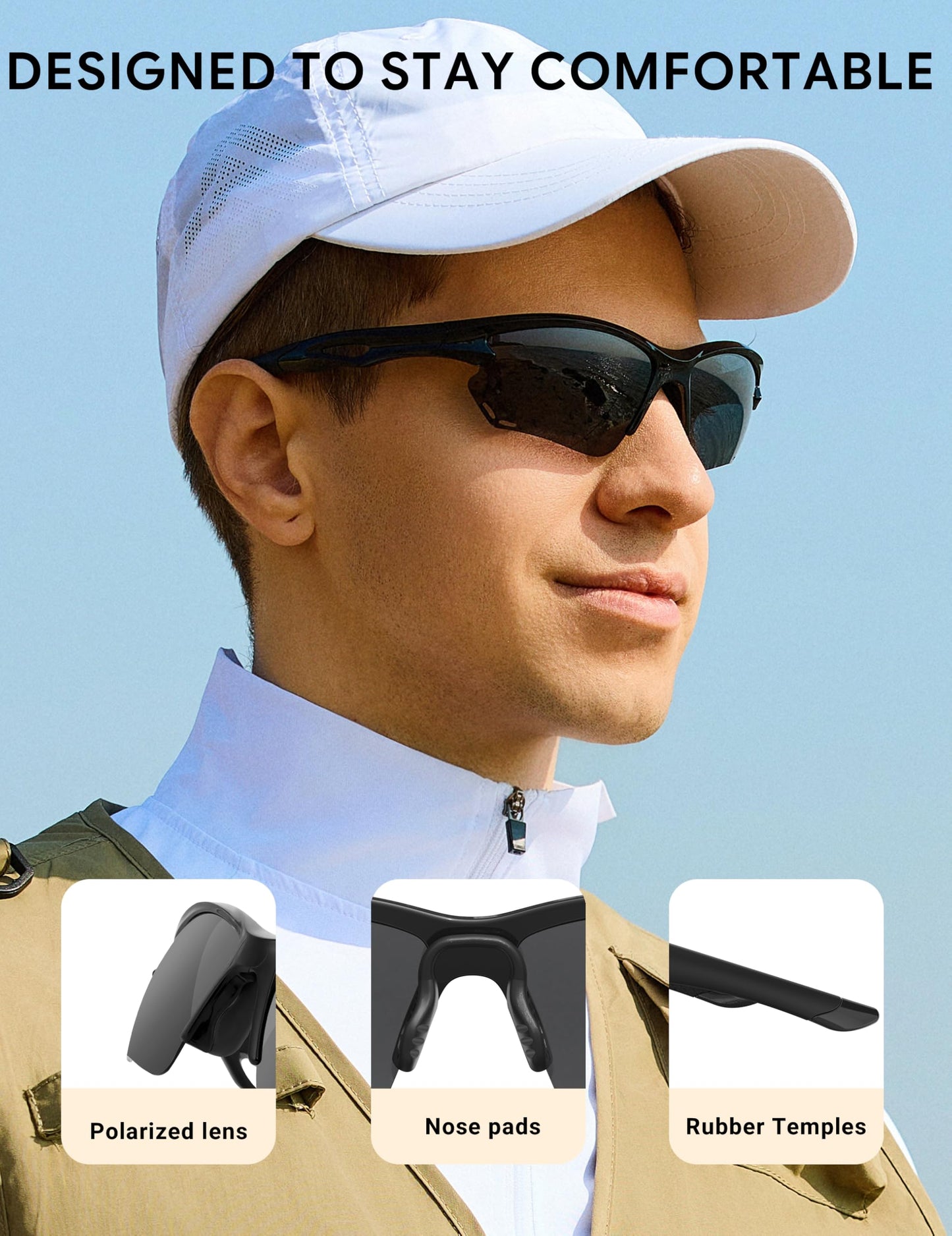 BIRCEN Mens Polarized Sunglasses for Sports: TR90 Lightweight Sun Glasses Wrap Around Shades for Fishing Driving Cycling