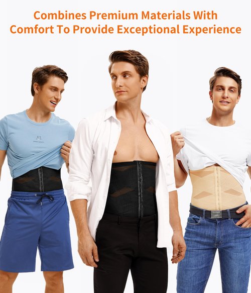 SCARBORO Waist Trainer for Men Faja Body Shaper Tummy Control Sweat Trimmer Corset Stomach Wrap Black-hooks