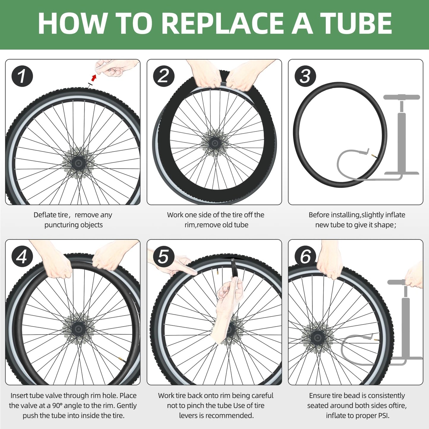 26" Bike Tube, 2PCS Bicycle Inner Tube Compatible for 26 Inch x 1.75/1.95/2.10/2.125 Bike Tire,Mountain Bike Inner Tube with 32mm Schrader Valve, Butyl Rubber Inner Tube for MTB Road Bike, 2PCS Levers