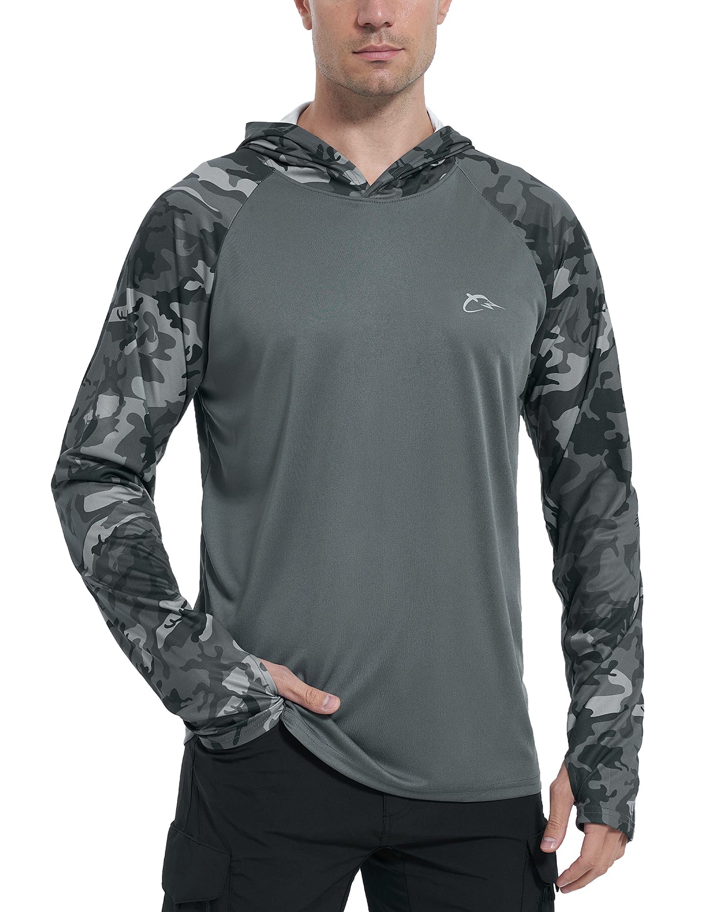 FISHEAL UPF 50+ Fishing Shirts for Men - Sun UV Protection Hoodie SPF Camo Long Sleeve Swim Shirts for Hiking Quick Dry