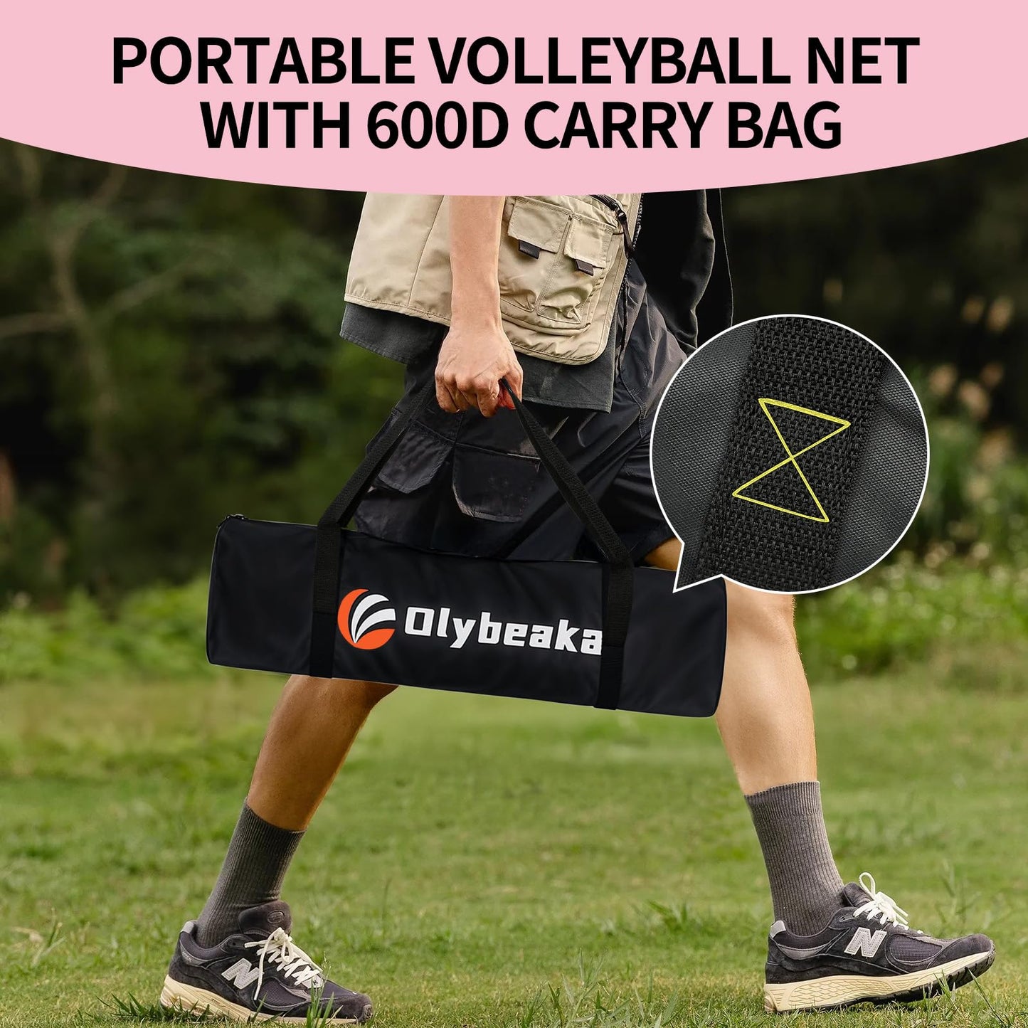 Portable Outdoor Volleyball Net Set for Backyard Beach with Adjustable Poles, Soft PU Volleyball & Pump, Carry Bag and Durable Anti-Sagging Net (Pink, 20ft)