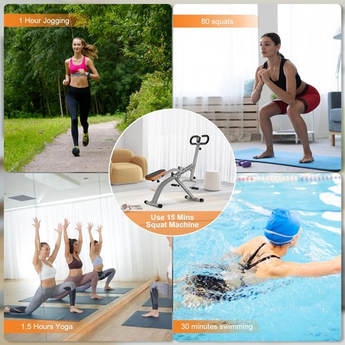 RIVANO Squat Machine, Ab Workout Equipment, 265lbs Loading Capacity Rowing Machines for Home Foldable with Adjustable Resistance Bands and Display, Exercise Trainer for Botty Butt Thighs, Grey