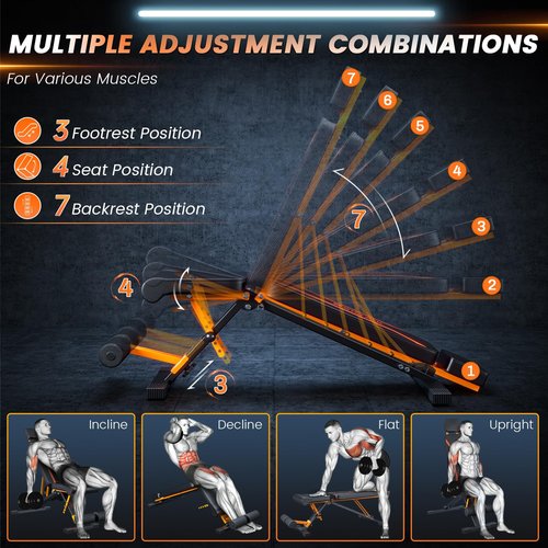 700LBS Adjustable Weight Bench with Headrest - Foldable Workout Bench Press with Thickened Steel for Home Gym,Incline Strength Training Exercise Bench for Full Body with 3 Sec Fast Folding