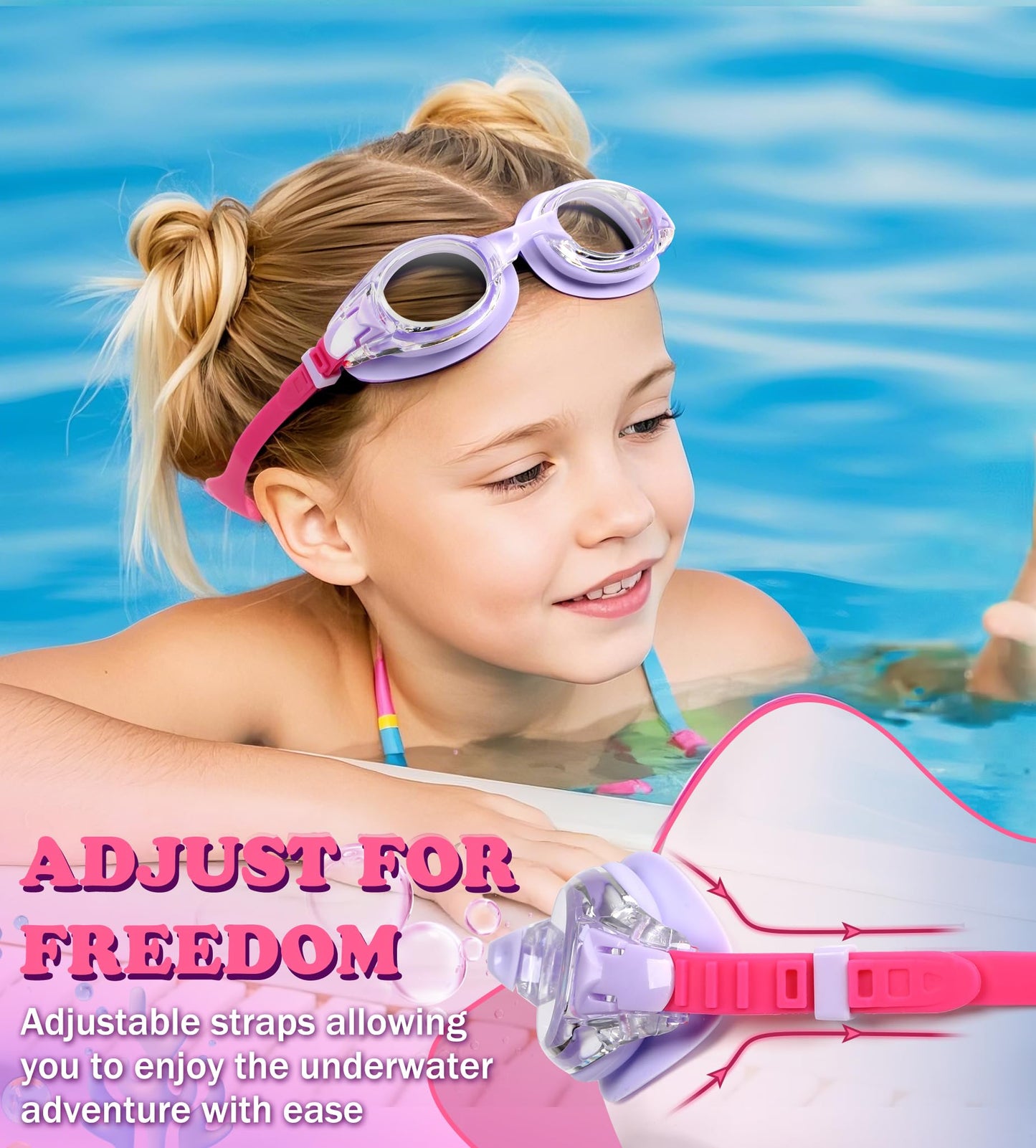 Aegend 2 Pack Kids Goggles, Swimming Goggles for Kids Age 4-16 Boys and Girls Youth, Anti-Fog Pool Goggles, Red & Light Purple