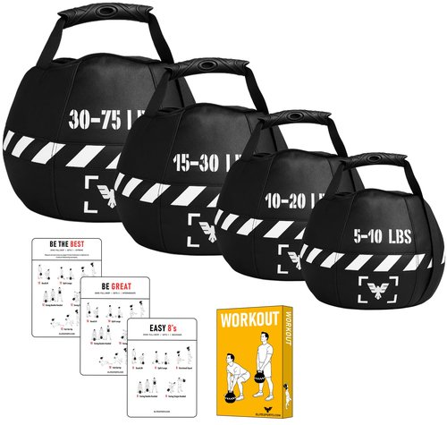 Elite Sports Kettlebell Sandbag - Heavy Duty Sand Weights Bag for Cross Training, Strength Training, Workout, Functional Fitness, Adjustable Weight, Durable Training Equipment for Home & Gym (Black, 30-75 LBS)