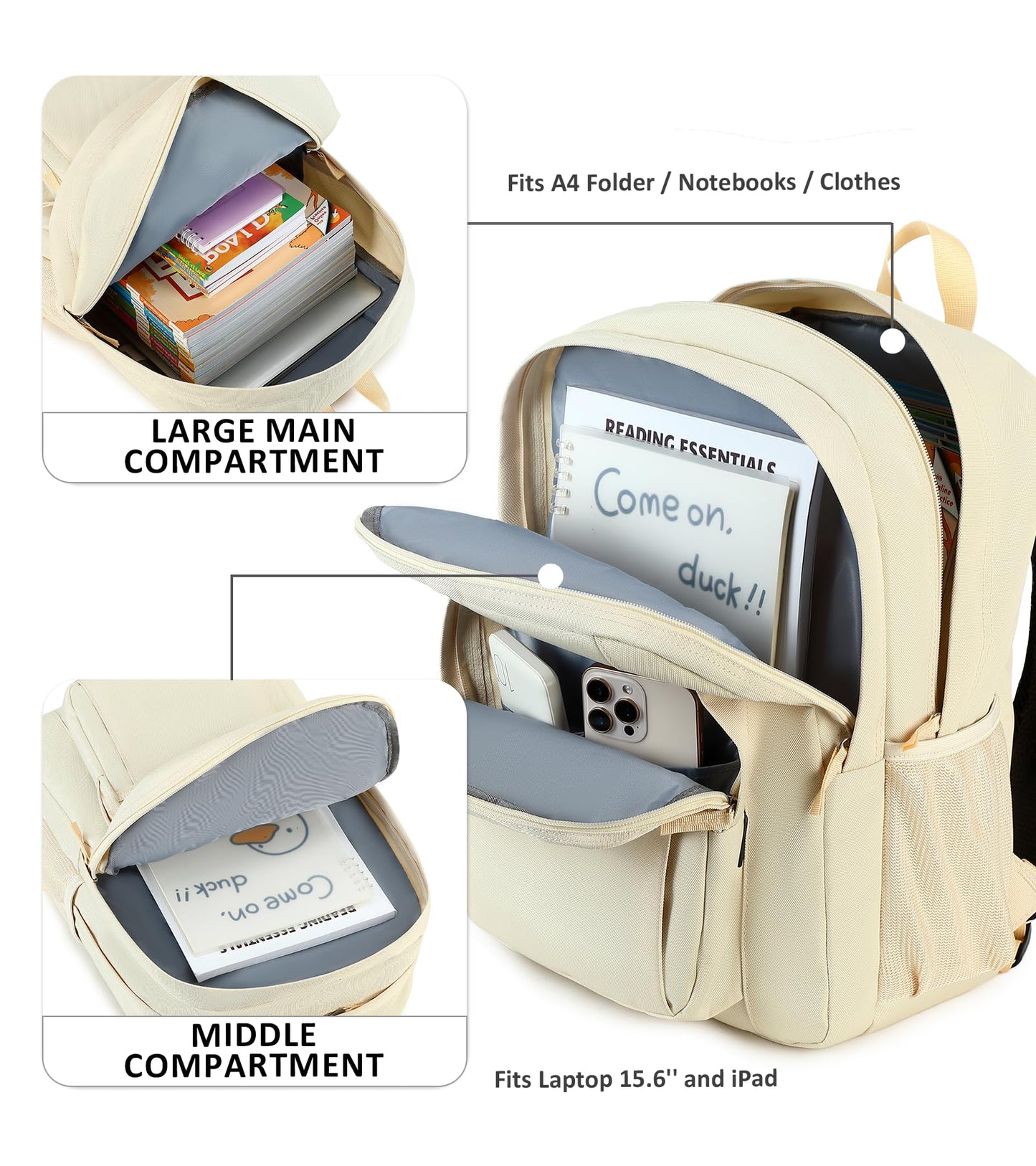 abshoo Classical Basic Womens Travel Backpack For College Men Water Resistant Bookbag (Cream Beige)