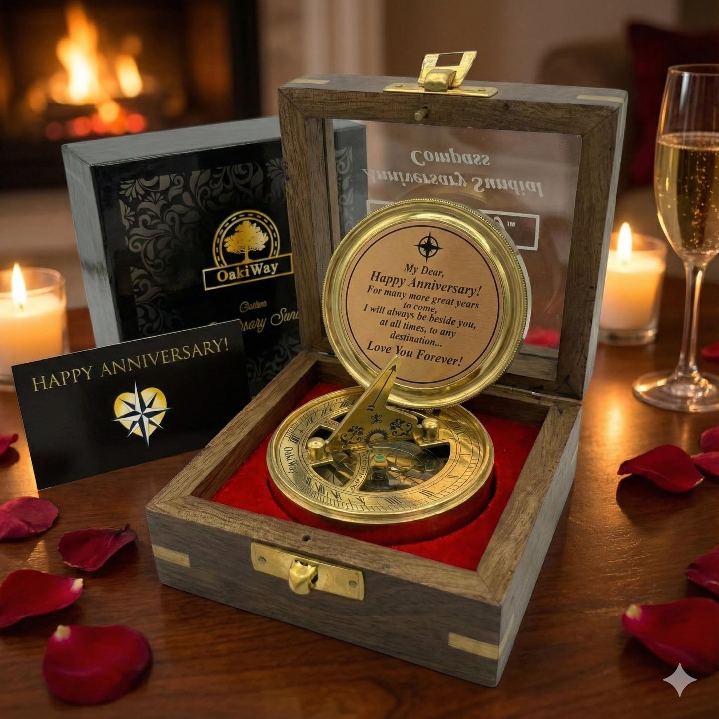 OakiWay Anniversary Sundial Compass Gift for Him or Her - Unique Gift Ideas for Husband or Wife, Men Wedding Anniversary 50th 40th 25th 20th Year Celebration, Gift Card Included