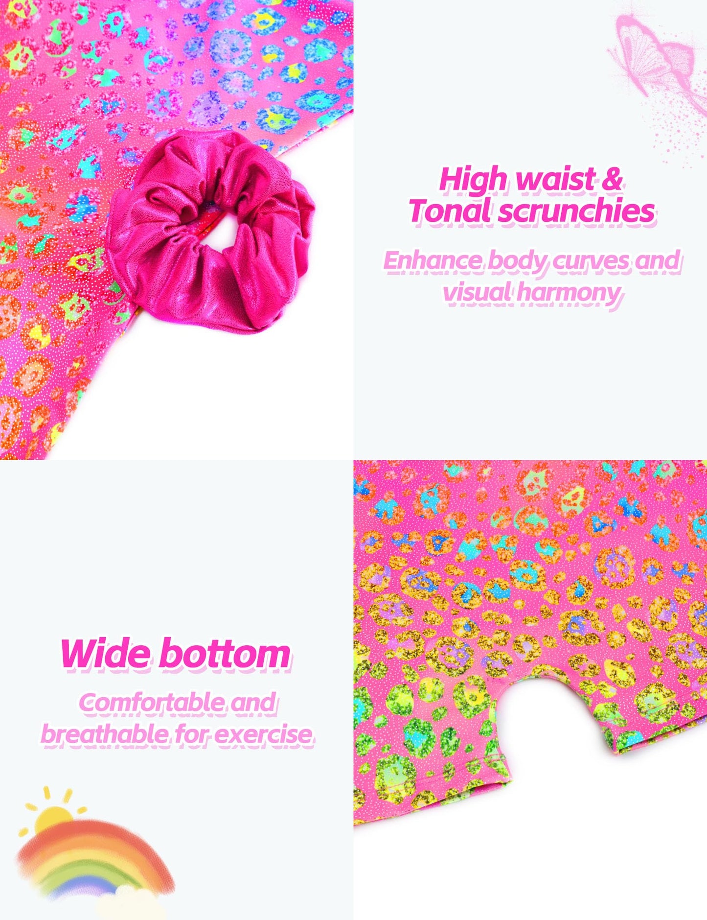 Alikhonf Leotard for Girls Gymnastics 3t 4t Sparkly Pink Leopard Sleeveless Unitard with Bow Back Matching Rose Hair Scrunchie