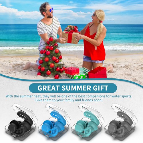 Swimming Ear Plugs for Adults,4 Pairs Waterproof Reusable Silicone Colorful Swim Earplugs for Swimming Surfing Snorkeling Showering and Water Pool,Beach,Ocean